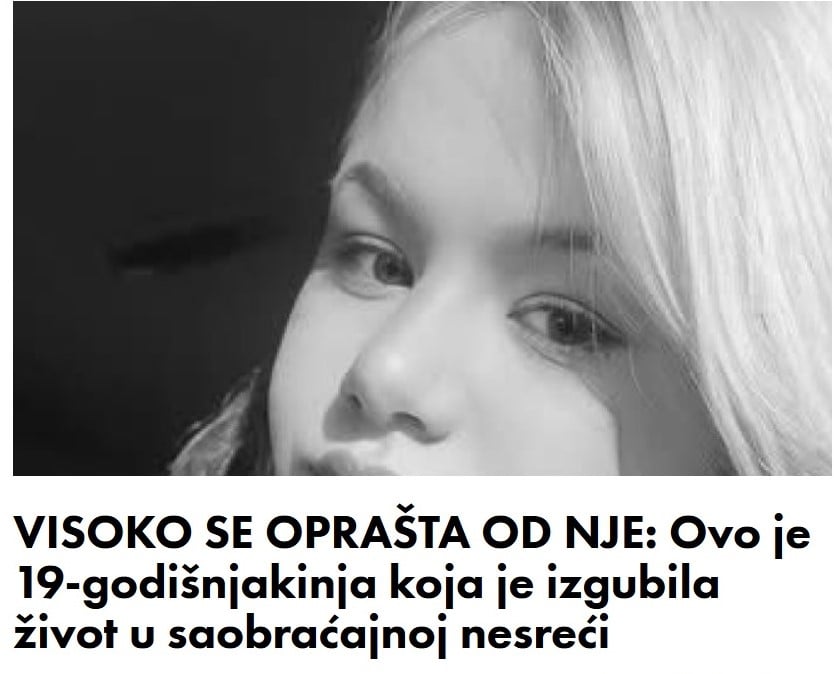 VISOKO SE OPRAŠTA OD NJE: Ovo je 19-godišnjakinja koja je izgubila život u saobraćajnoj nesreći