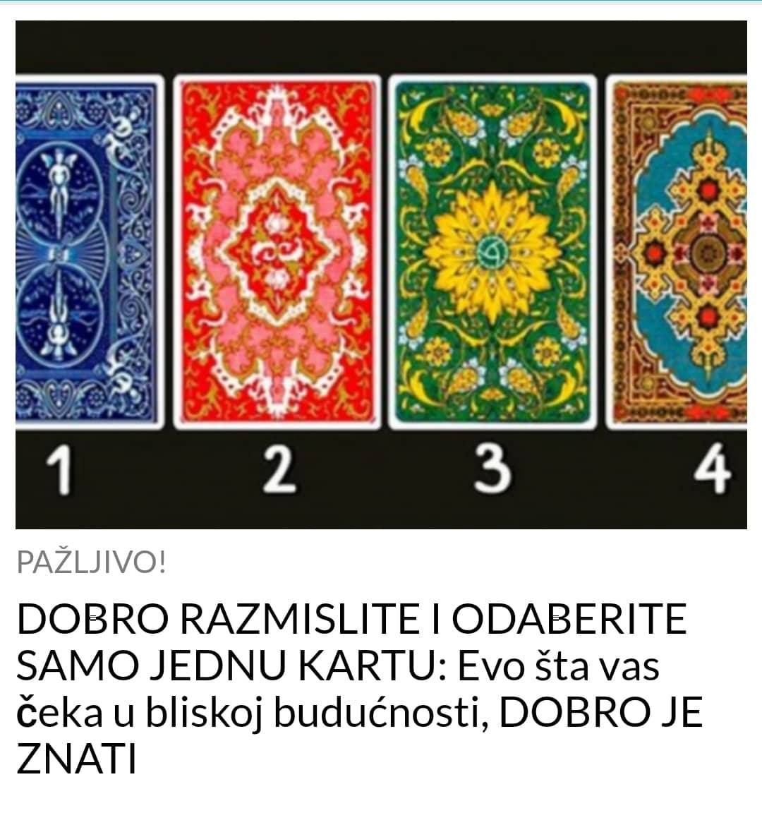 DOBRO RAZMISLITE I ODABERITE SAMO JEDNU KARTU: Evo šta vas čeka u bliskoj budućnosti, DOBRO JE ZNATI